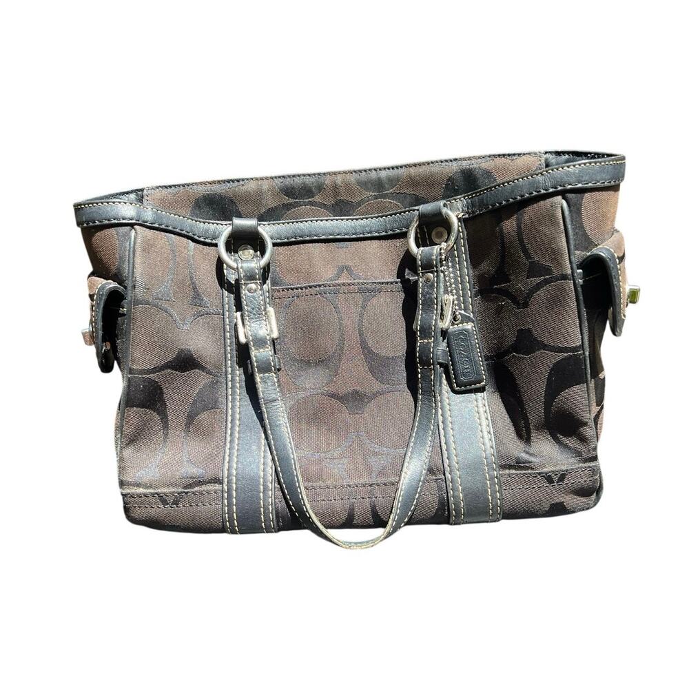 Vintage COACH Signature Brown Jacquard Canvas Gallery Satchel Tote K05J-6234